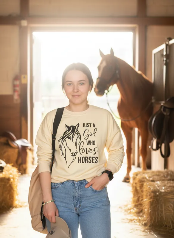 Mikina JUST A GIRL WHO LOVES HORSES béžová